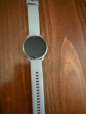 Garmin Venu 2 + Round Smartwatch with Light Gray Silicone Strap and Silver Bezel